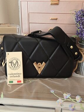 Authentic Valentino Orlandi Black Natasha Quilted Crossbody Bag